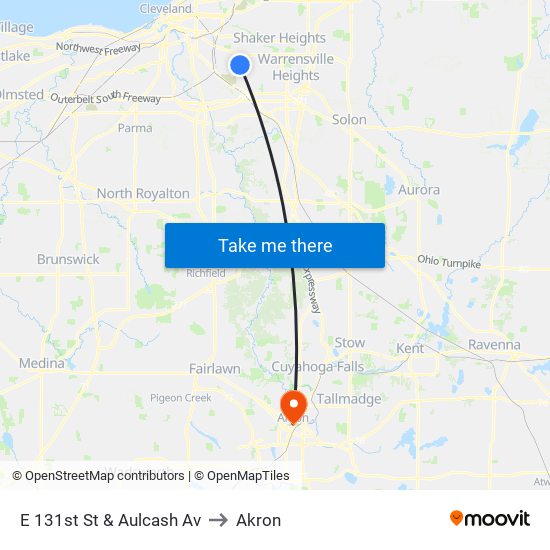 E 131st St & Aulcash Av to Akron map