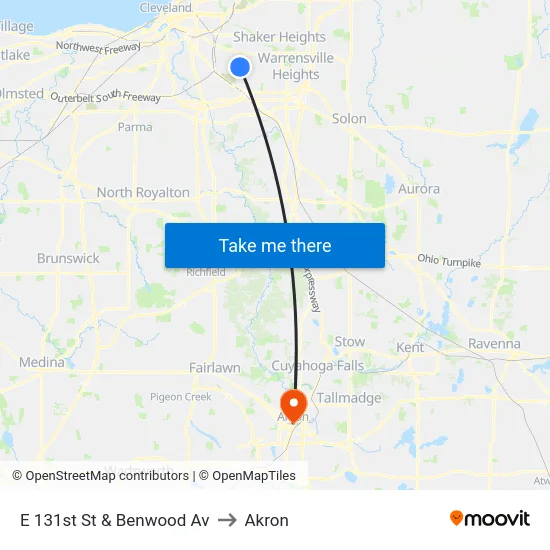 E 131st St & Benwood Av to Akron map