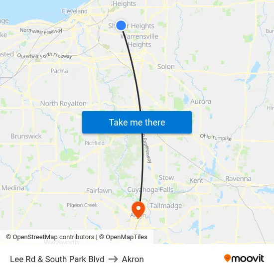 Lee Rd & South Park Blvd to Akron map