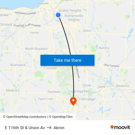 E 116th St & Union Av to Akron map