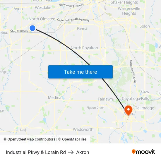 Industrial Pkwy & Lorain Rd to Akron map