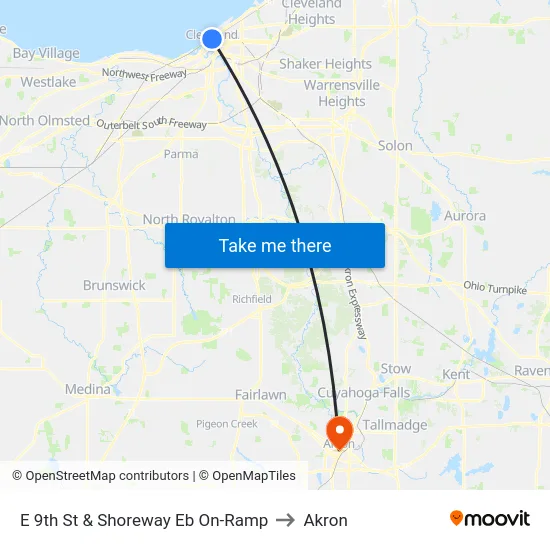 E 9th St & Shoreway Eb On-Ramp to Akron map