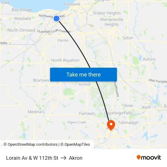 Lorain Av & W 112th St to Akron map