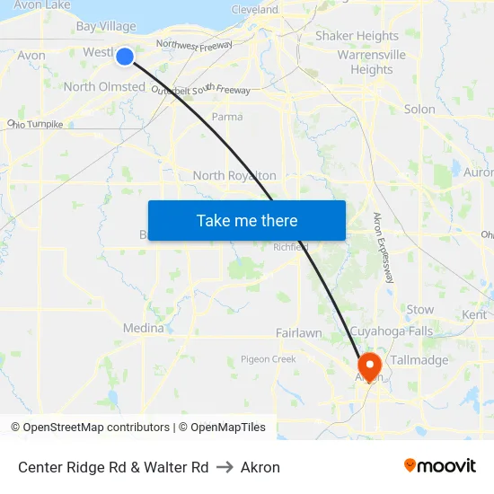 Center Ridge Rd & Walter Rd to Akron map