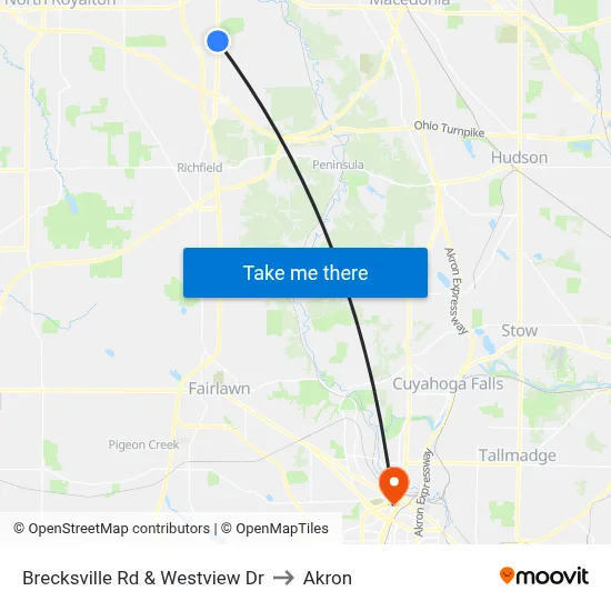 Brecksville Rd & Westview Dr to Akron map