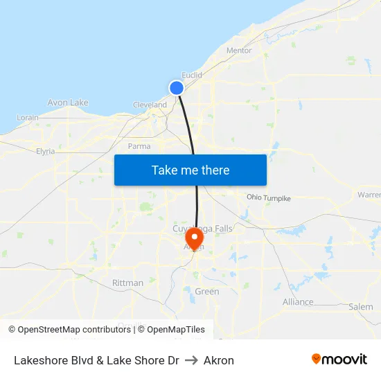 Lakeshore Blvd & Lake Shore Dr to Akron map