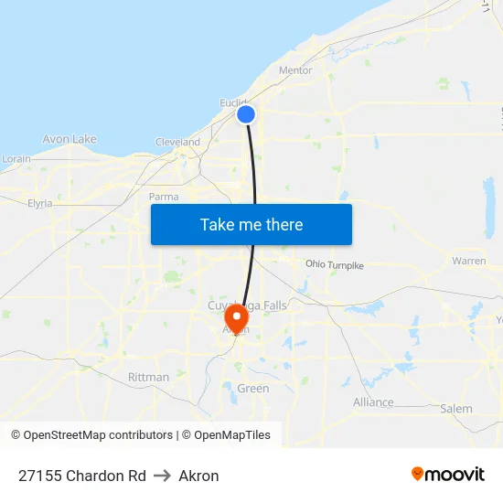 27155 Chardon Rd to Akron map
