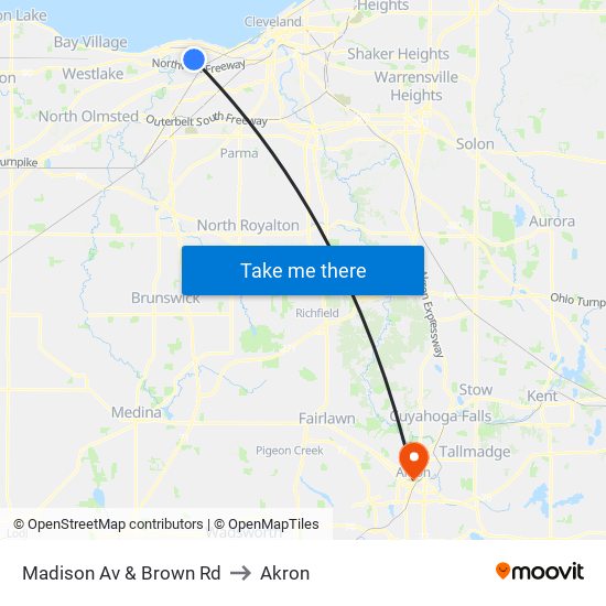 Madison Av & Brown Rd to Akron map