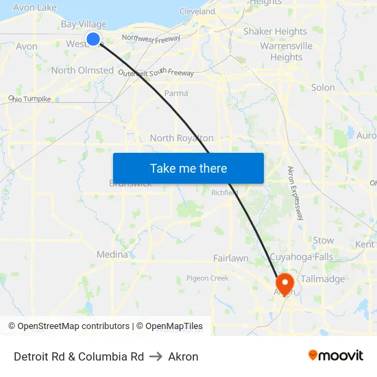 Detroit Rd & Columbia Rd to Akron map