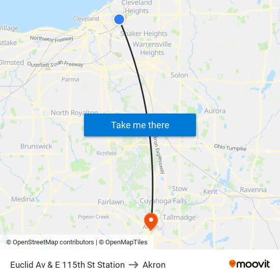 Euclid Av & E 115th St Station to Akron map