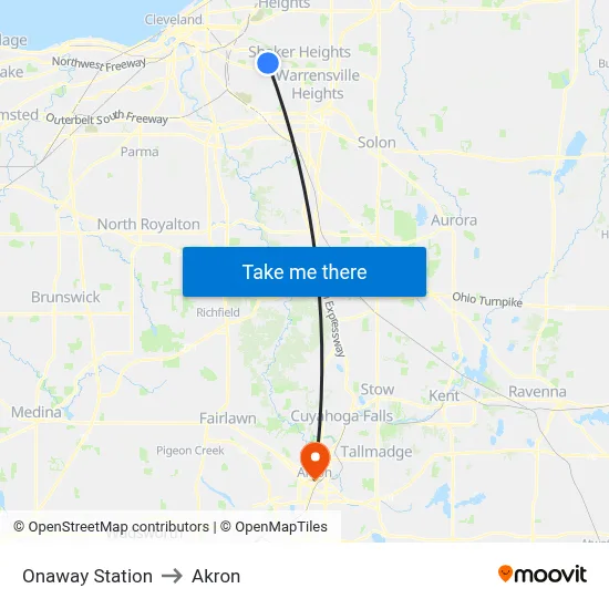 Onaway Station to Akron map