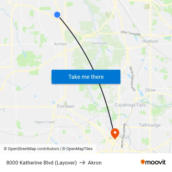 8000 Katherine Blvd (Layover) to Akron map