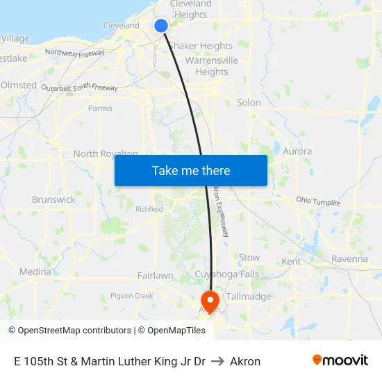 E 105th St & Martin Luther King Jr Dr to Akron map