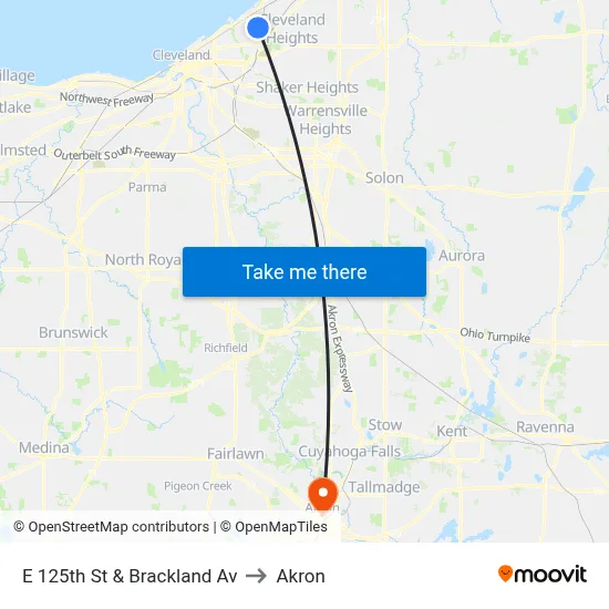 E 125th St & Brackland Av to Akron map