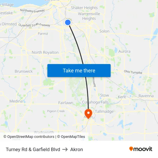 Turney Rd & Garfield Blvd to Akron map