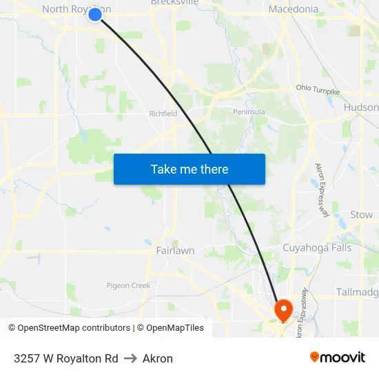 3257 W Royalton Rd to Akron map
