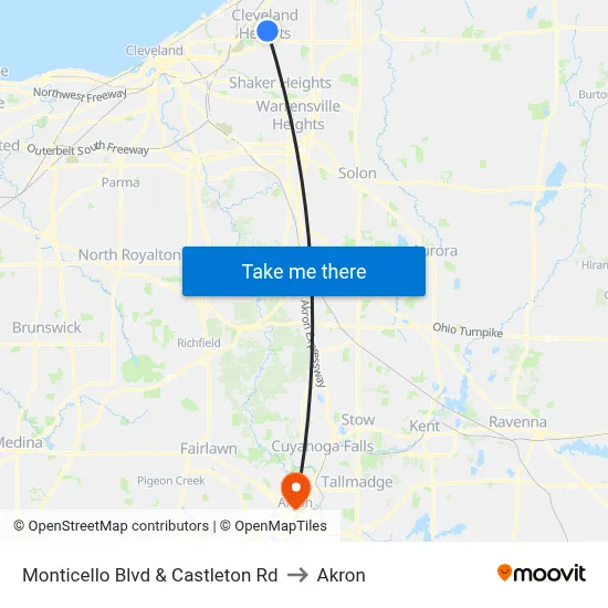 Monticello Blvd & Castleton Rd to Akron map