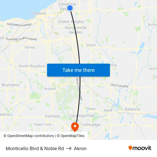 Monticello Blvd & Noble Rd to Akron map