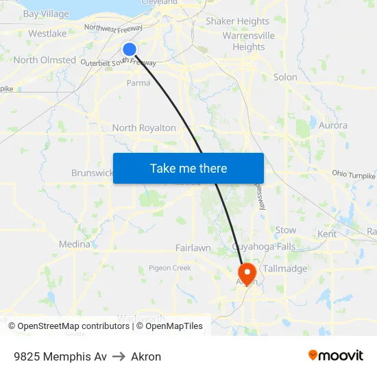 9825 Memphis Av to Akron map