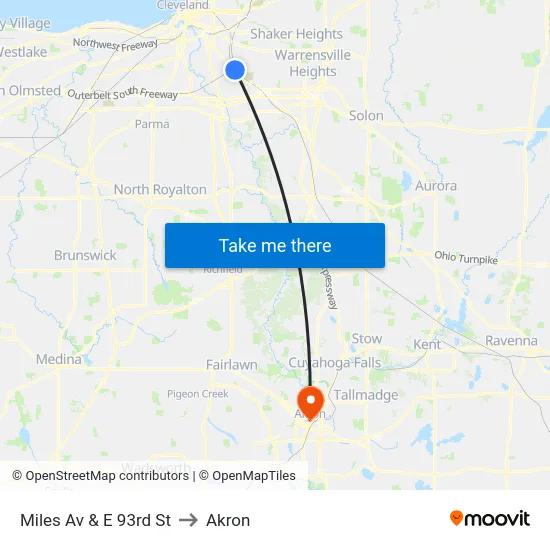 Miles Av & E 93rd St to Akron map