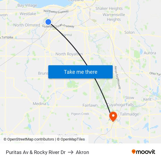 Puritas Av & Rocky River Dr to Akron map