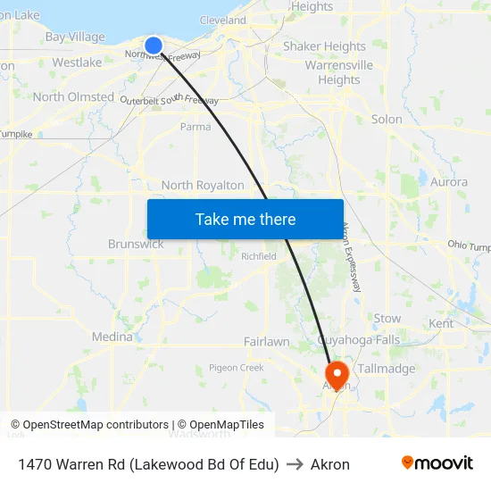 1470 Warren Rd (Lakewood Bd Of Edu) to Akron map