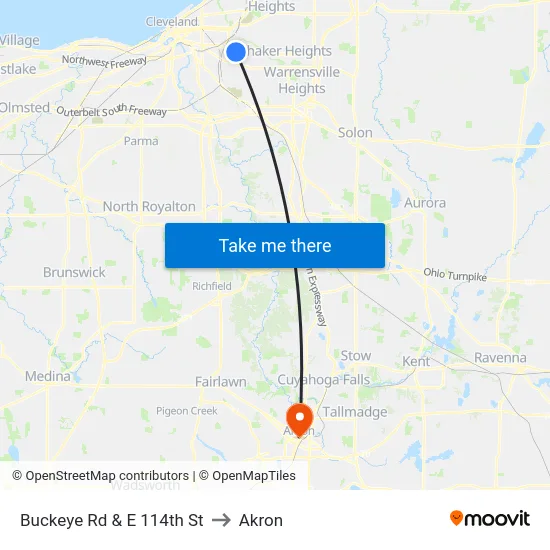 Buckeye Rd & E 114th St to Akron map