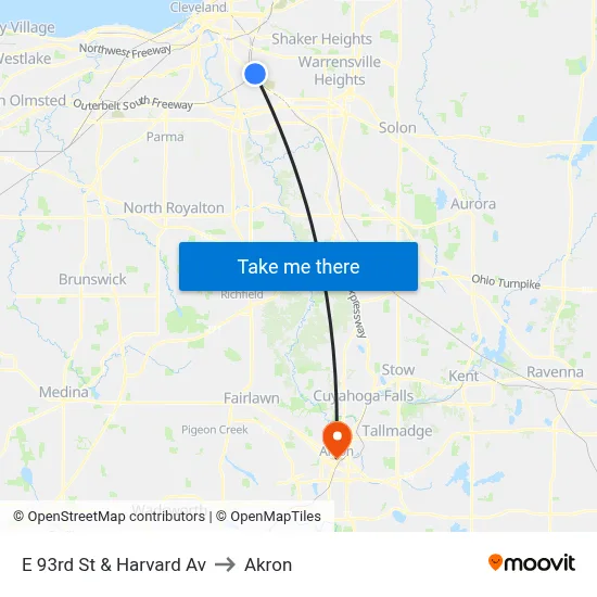 E 93rd St & Harvard Av to Akron map