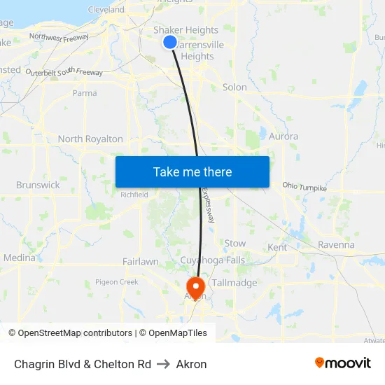 Chagrin Blvd & Chelton Rd to Akron map