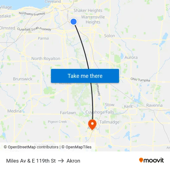 Miles Av & E 119th St to Akron map