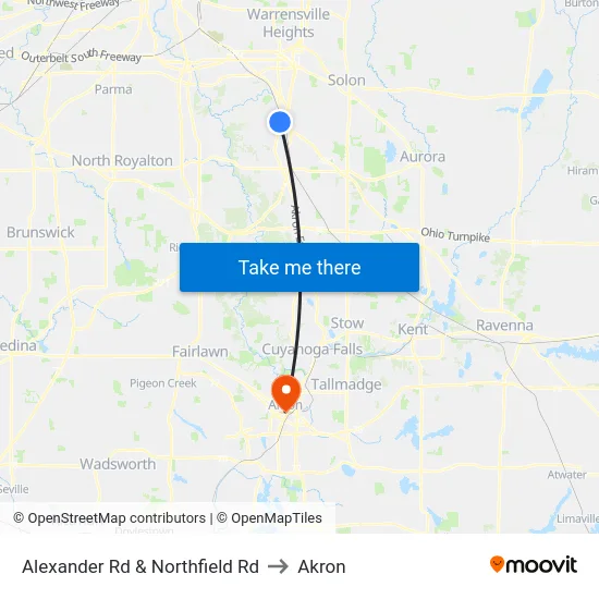Alexander Rd & Northfield Rd to Akron map
