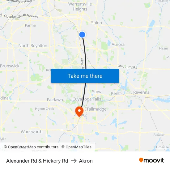 Alexander Rd & Hickory Rd to Akron map