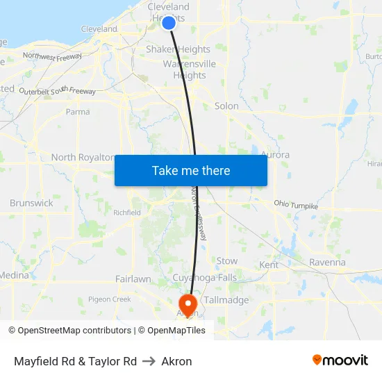 Mayfield Rd & Taylor Rd to Akron map