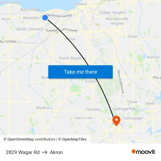 2829 Wagar Rd to Akron map