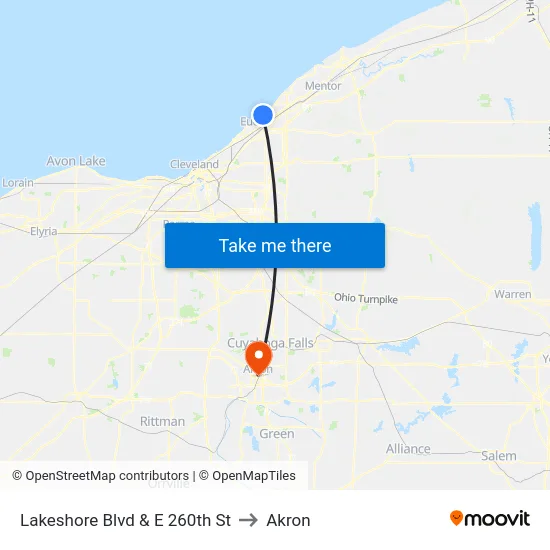 Lakeshore Blvd & E 260th St to Akron map