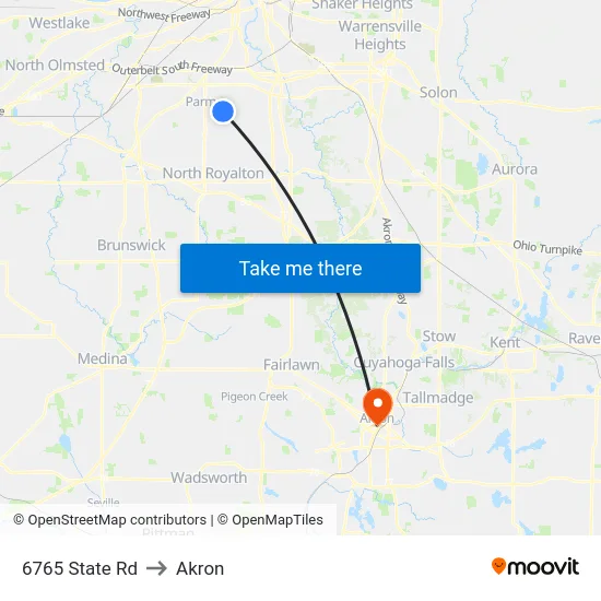 6765 State Rd to Akron map