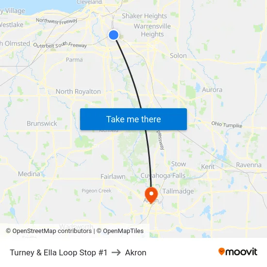 Turney & Ella Loop Stop #1 to Akron map