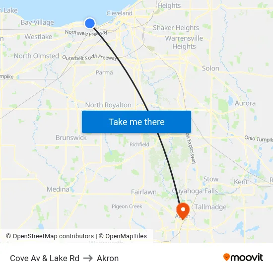 Cove Av & Lake Rd to Akron map