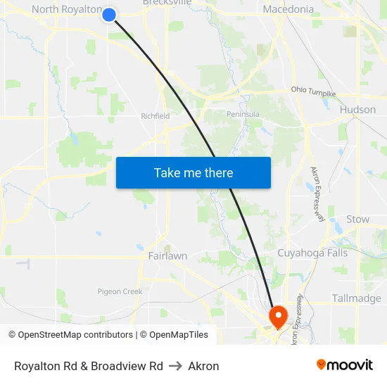 Royalton Rd & Broadview Rd to Akron map