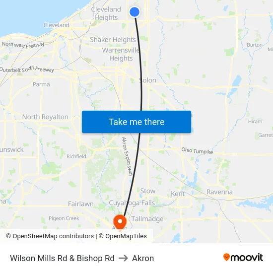 Wilson Mills Rd & Bishop Rd to Akron map