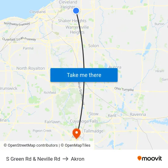 S Green Rd & Neville Rd to Akron map