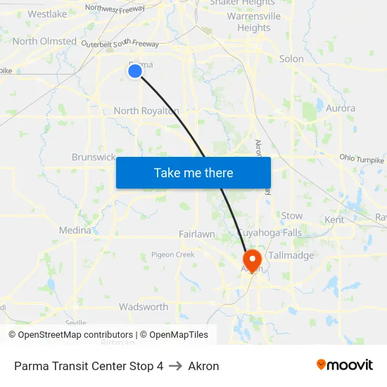 Parma Transit Center Stop 4 to Akron map