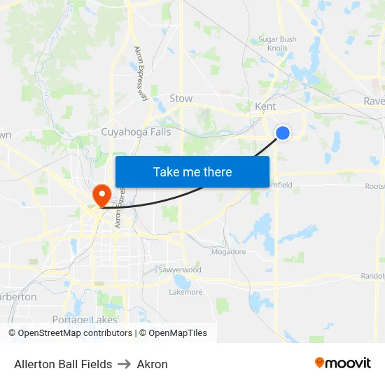 Allerton Ball Fields to Akron map