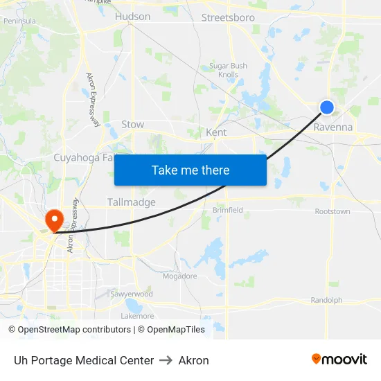 Uh Portage Medical Center to Akron map
