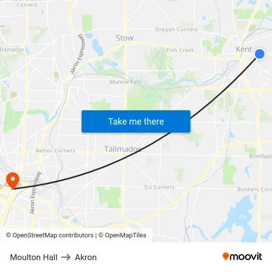Moulton Hall to Akron map
