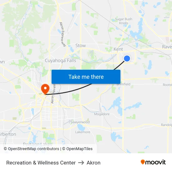 Recreation & Wellness Center to Akron map