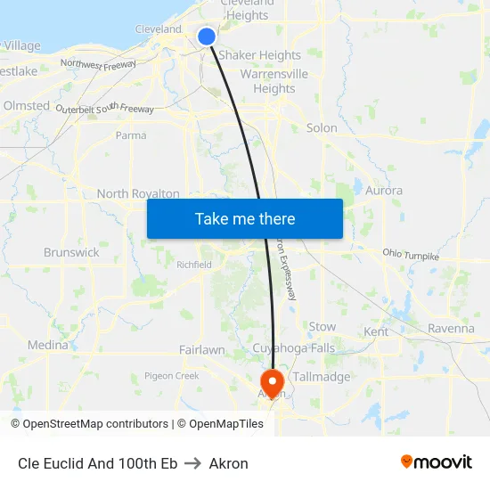 Cle Euclid And 100th Eb to Akron map