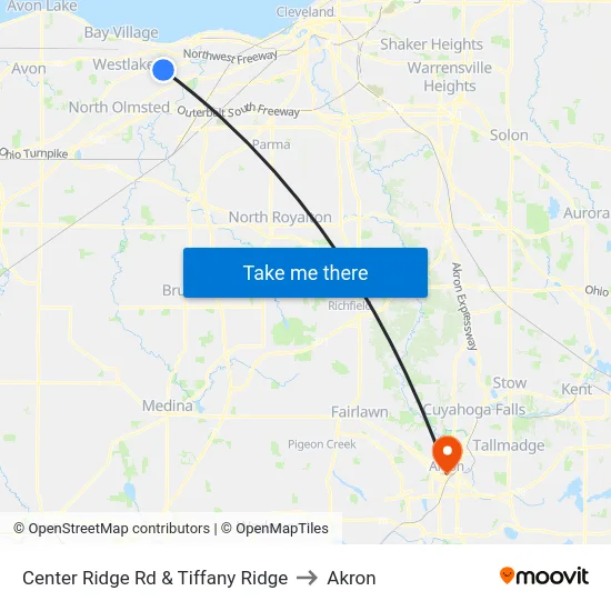 Center Ridge Rd & Tiffany Ridge to Akron map