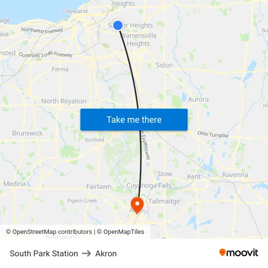 South Park Station to Akron map