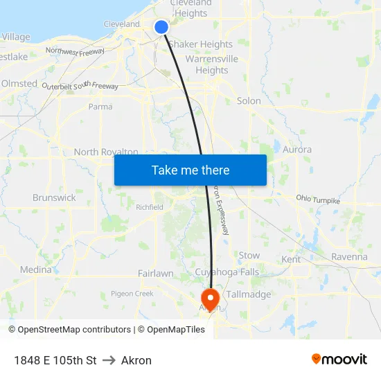 1848 E 105th St to Akron map